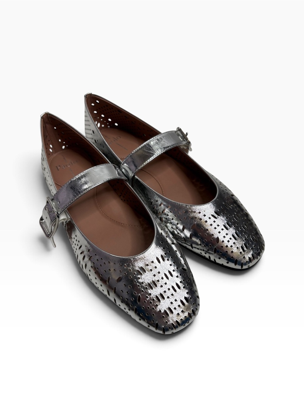 LINEA PAOLO Metallic Silver Mary Jane Flats with Buckle NWOT $140